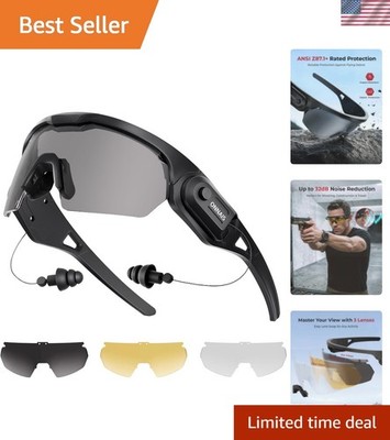 Shooting Glasses with Earplugs - ANSI Z87.1+ Safety Glasses with Detachable N...