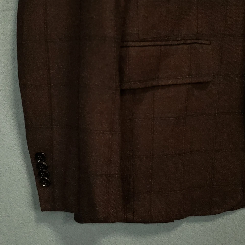 Ted Baker Sport Coat Men's 42R Brown Wool Windowpane Medium Weight Flannel 2 Btn - Image 4 of 4