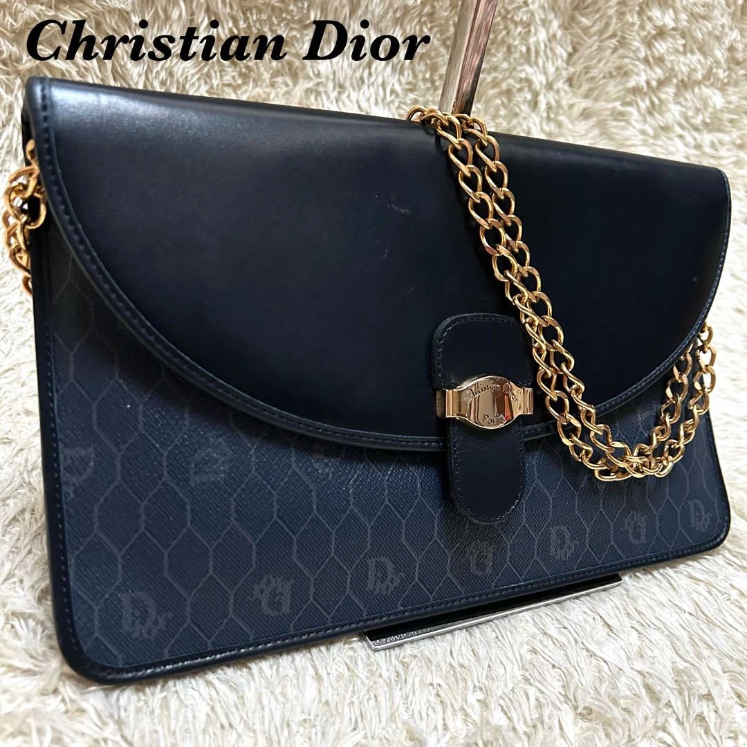 Sac bandoulière Christian Dior vintage chaîne trotteur cuir noir PVC occasion
