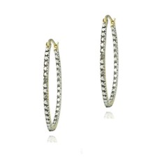 18K Gold over 925 Silver Diamond Accent 30mm Oval Hoop Earrings