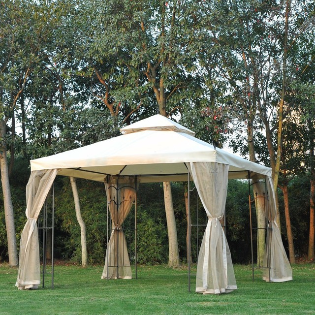 Deluxe Gazebo 11 X17 Steel Frame Round With Sidewalls Beige For - Metal Garden Gazebo With Curtain Sidewalls Deluxe Gazebo 11 X17 Steel Frame Round With Sidewalls Beige For - Metal Garden Gazebo With Curtain Sidewalls