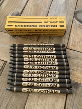 Gotham Checking Crayon No 235 Black Marking 12 Sticks New Binney & Smith  USA