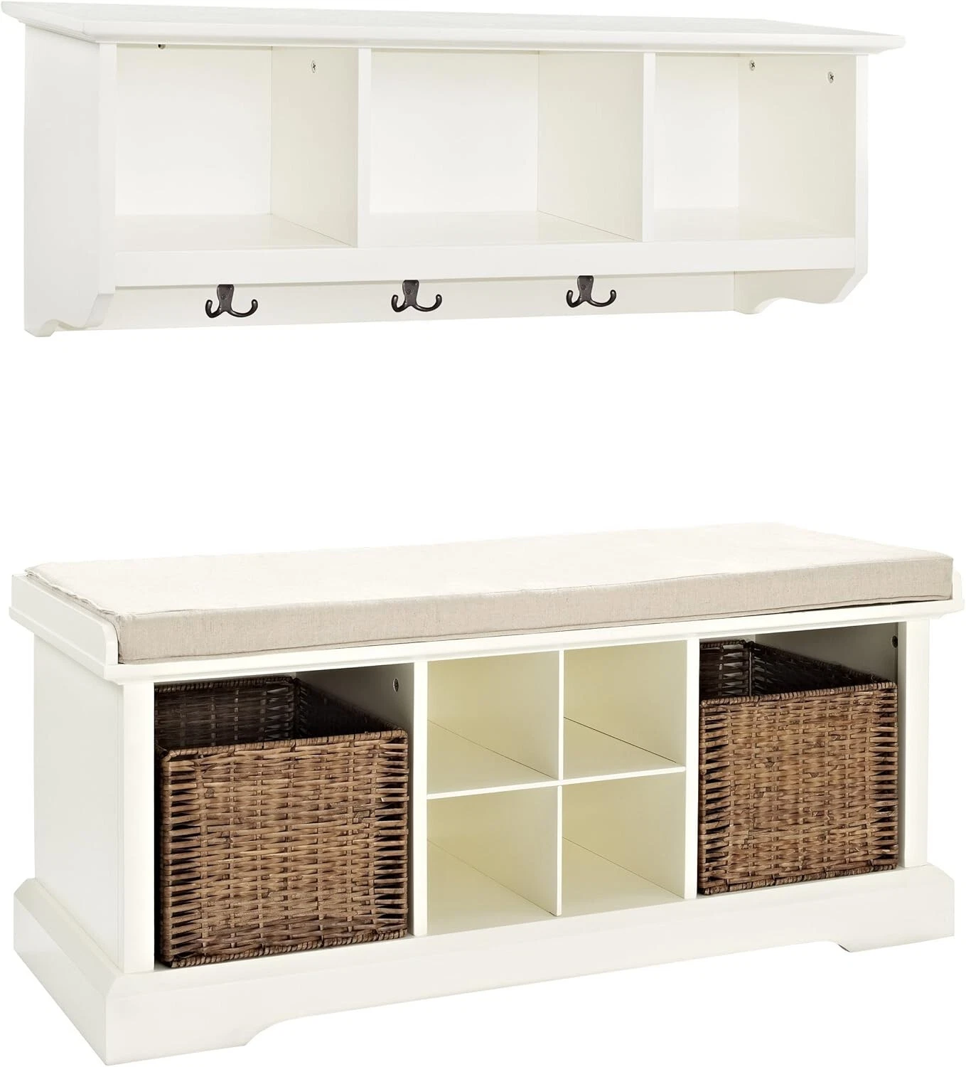 Crosley Furniture Brennan Entryway Storage Bench and Hanging Shelf - Thumbnail 4