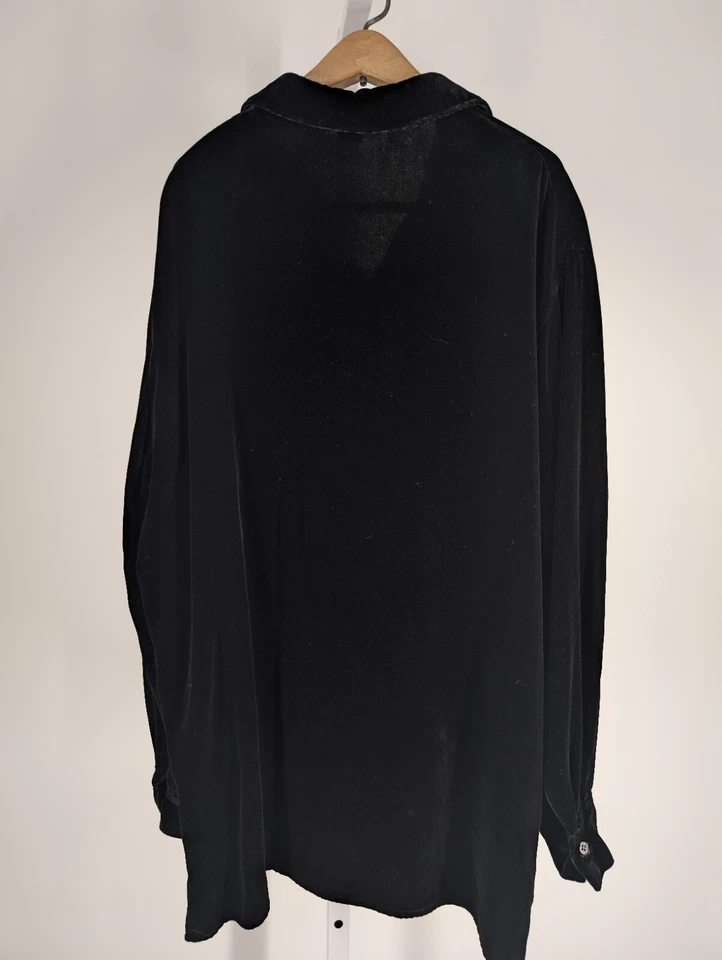 Camisa J Crew De Colección Años 90 Hecha en EE. UU. Terciopelo Aplastado Rayón Seda Talla Grande Negra M Foto 3 de 4