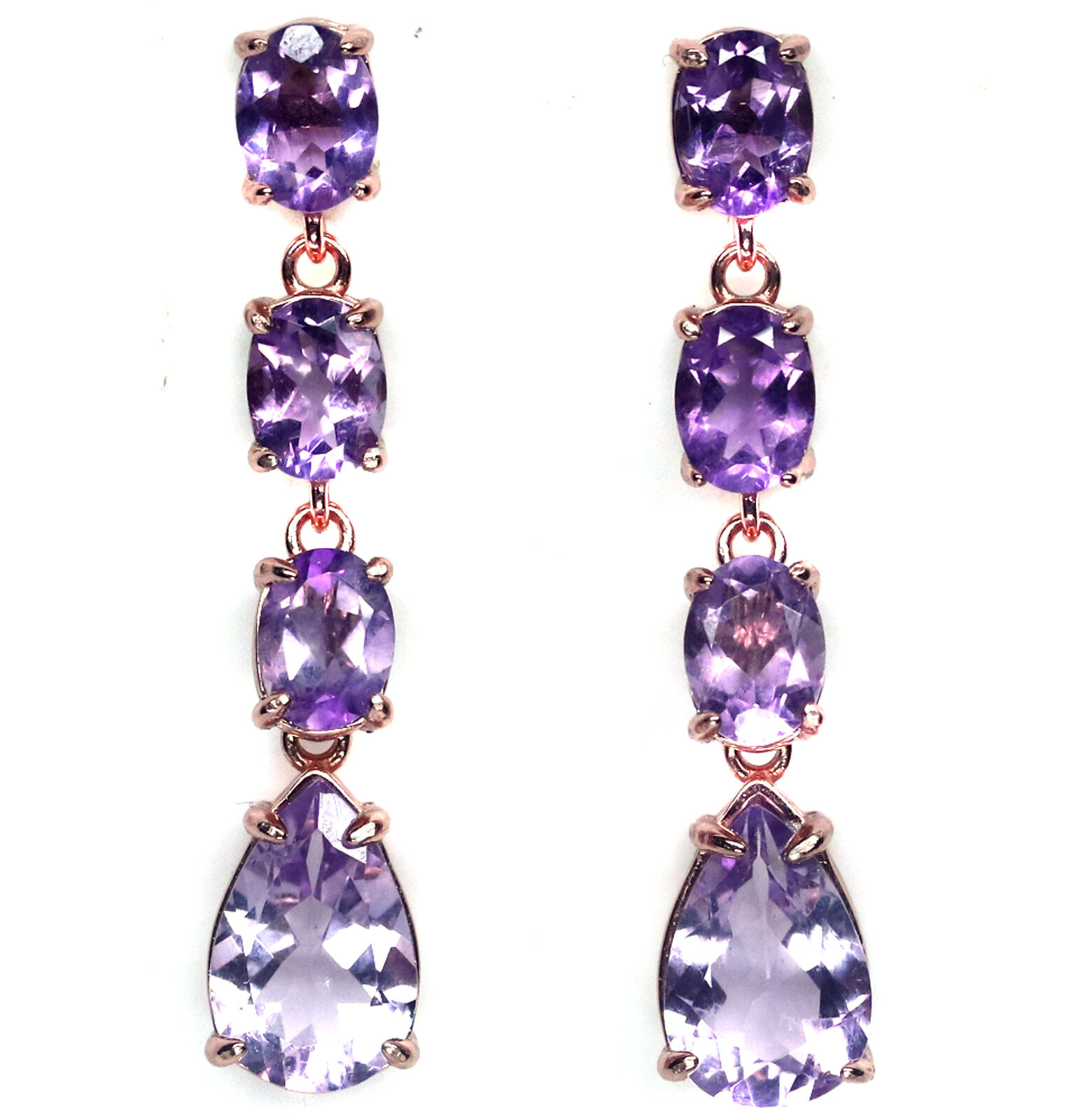Image of 9 X 13 MM Rosa Con Ametista Viola Drop-Earrings Argento 925 Sterling