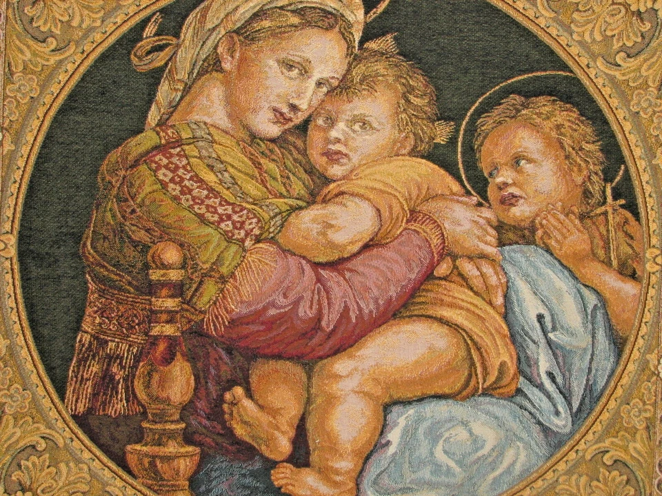 MADONNA DELLA SEGGIOLA 66CM X 61CM BELGIAN TAPESTRY WALL HANGING WITH ROD SLEEVE - Image 2 of 4