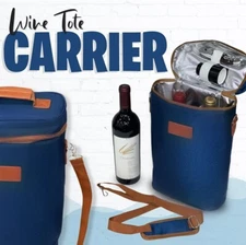 Wine Carrier Tote Bag Insulated 2 Bottle Cooler Carrying Case for Travel Picnic