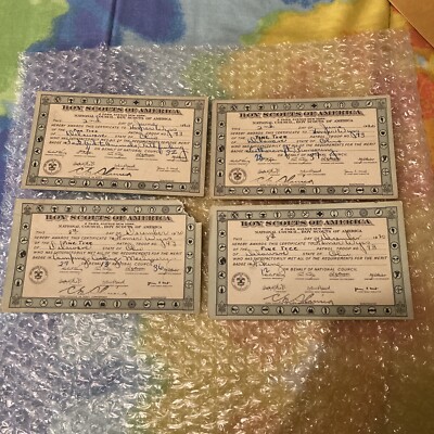 Lot Of 4 Vintage 1930s BOY SCOUTS Merit Badge CERTIFICATE CARDS Troop 93