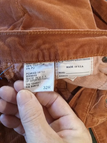 Jeans Adriano Goldschmied The Stevie para mujer 32R naranja quemado pana ajustados - Imagen 3 de 8