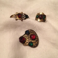Antique Matching Ladies Ring, Belt Buckle, Scarf Clip Set w/Glass Cabochons