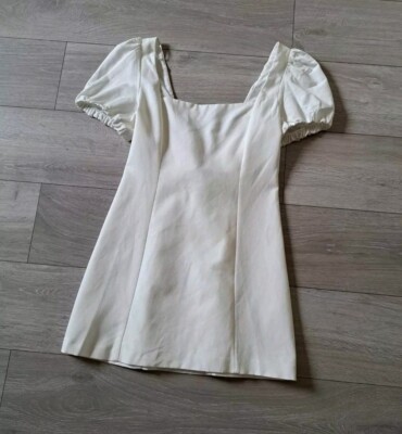 ZARA White Short Cotton Dress Lace Up Cross Strap Back Holiday Party  UK10/12 (L)
