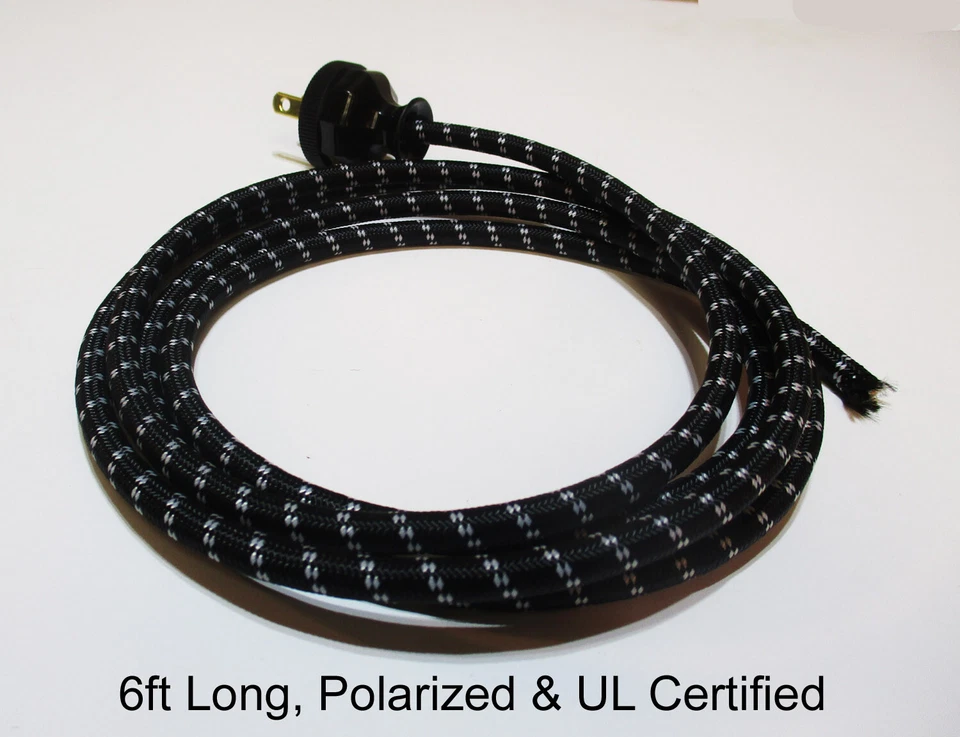 Nuevo cable eléctrico cubierto de tela estilo vintage con enchufe polarizado de baquelita repro Foto 2 de 4