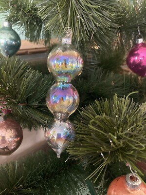 BEAUTIFUL Handblown Iridescent    of Colors Glass Christmas Ornament