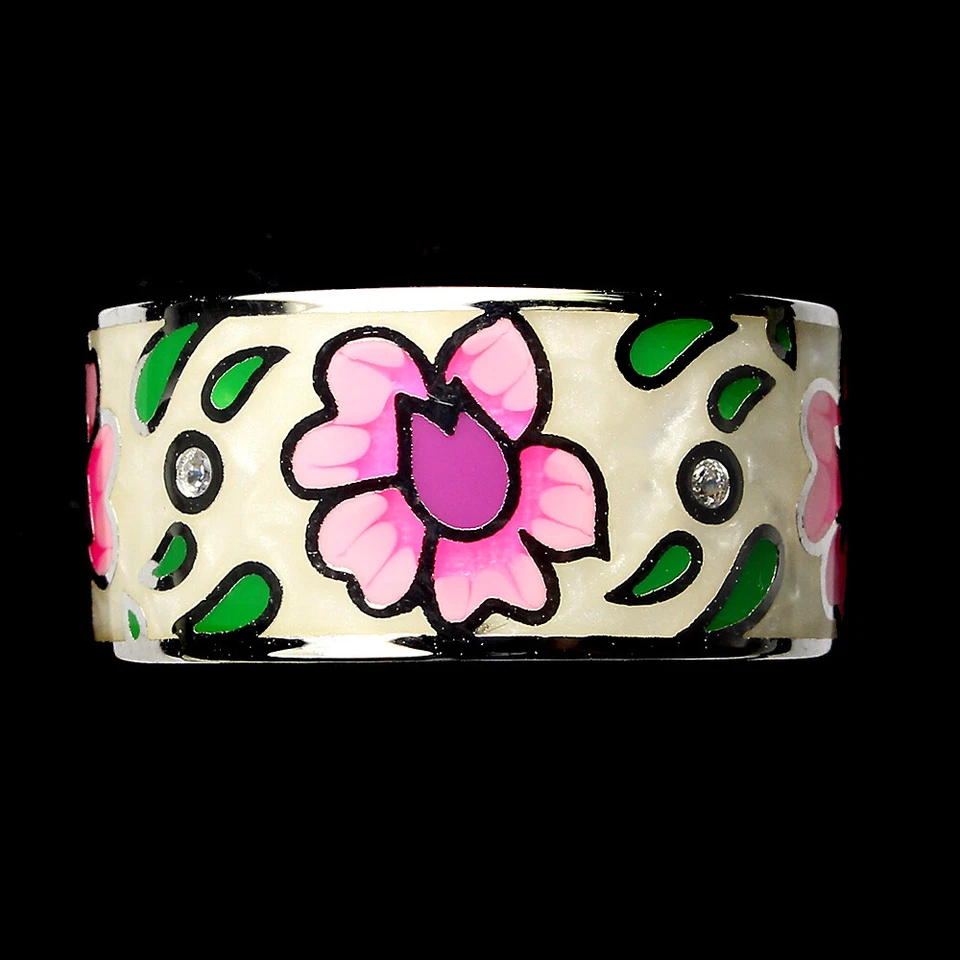 925 Anello Argento Sterling Rotondo AAA Bianco Finto Smalto Gemma Gioielli - Immagine 2 di 4