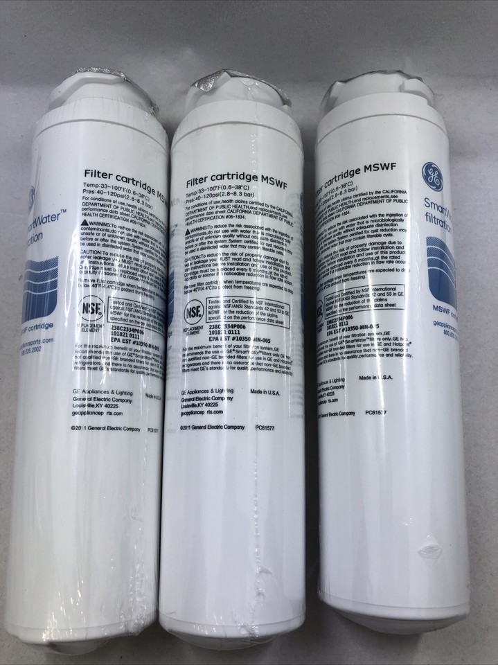 3 PACK GE MSWF Smart Water Refrigerator Water Filter Replacement