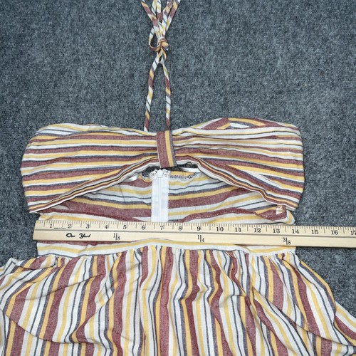 Dress Womens Size S Striped Orange Cream Cutout Halter Boho Maxi Summer Beach - Picture 4 of 12