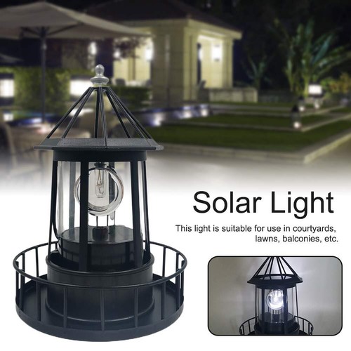 Black Led Solar Lighthouse 360 Degree Rotating Waterproof Outdoor Light - Picture 6 of 7