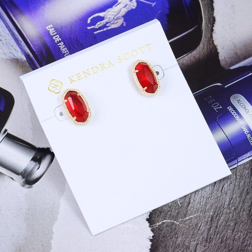 Clearance!! New Kendra Scott Ellie Cherry Red Stud Earrings Gold Plated - Picture 3 of 4