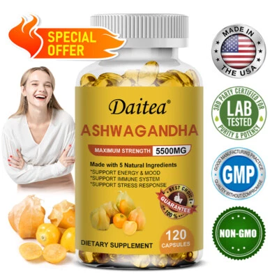 DAITEA Ashwagandha Capsule Alta Resistenza 5500MG Contiene 5 Ingredienti Naturali
