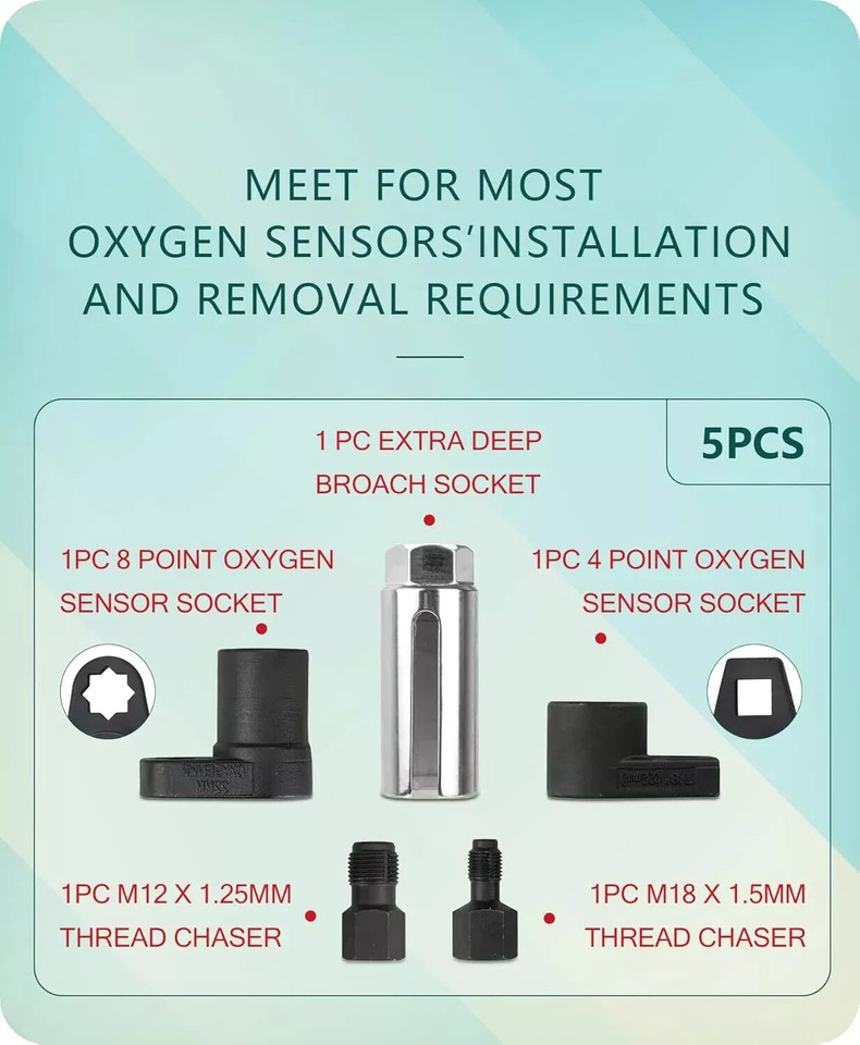 O2 Oxygen Sensor Socket Thread Chaser Set 5PCS O2 Sensor Wrench Removal ...