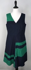 eShakti Blue Green Colorblock Sleeveless V-Neck A-Line Dress Size L 14
