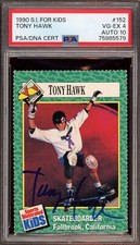 Tony Hawk Signed 1990 SI For Kids Rookie Card #152 Psa VG-EX 4/GEM MINT 10 AUTO
