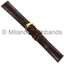 16mm deBeer Dark Brown Ostrich Grain Genuine Calfskin Leather Mens Watch Band