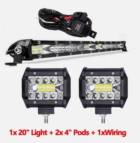 20inch Slim LED Light Bar Spot Flood Combo Work Offroad SUV ATV 4WD Wiring Kit