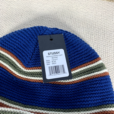 Stussy ストライプ ブルー　ビーニー STUSSY（ステューシー） STUSSYニット帽 TRIPLE STRIPE CUFF BEANIE