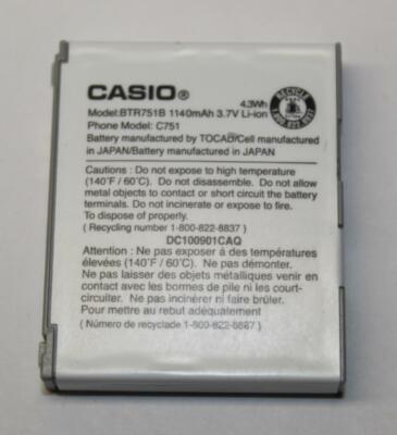 Casio BTR751B 1140mAh 3.7V Li-Ion Cellphone Battery 4.3Wh for C751 Flip Phone