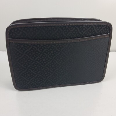 BALLY Signature Leather Trim Clutch Zipper Bag Retractable Wrist Strap Unisex