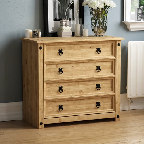 SALE 4 Drawer Chest Rustic Solid Pine Wood Bedroom Storage Furniture
