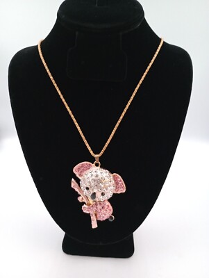 Betsey Johnson Crystal Pink Koala 3D Gold Pendant Necklace New without Tags Cute
