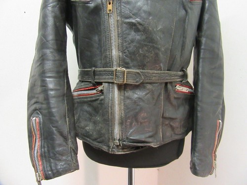 VINTAGE 70'S GERMAN LEATHER PERFECTO MOTORCYCLE JACKET SIZE UKM - Picture 5 of 24