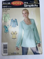 Simplicity Easy- To Sew 3842 Sewing Pattern Size A 8-18 UNCUT Bias Tunic Or Top