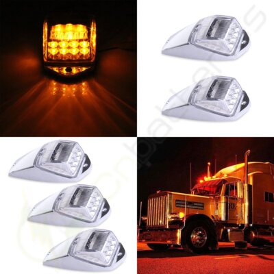 for Peterbilt Kenworth 5x Clear / Amber Cab Marker Top Roof  Lights 17LED
