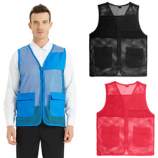 Adult Volunteer Vest Mesh Zipper Vest Supermarket Uniform Workwear with 2 Pocket