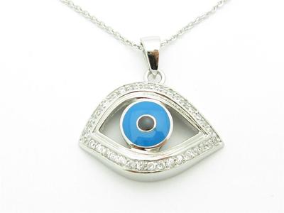 Platin Sterling Silber Unikat Böses Auge Kabbala Blau Emaille Viel Glück