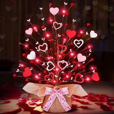 Valentine's Day Tabletop Tree Decoration with Lights and Hearts - 16 Inch