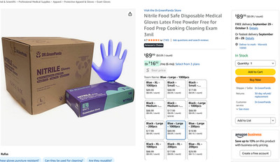 Nitrile Exam Gloves Food Safe Disposable Latex/Powder Free 3mil BLUE Size: LARGE