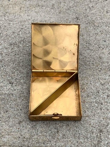 Vintage Miniature Brass with Silver Confetti Hinged Lid Square Trinket Pill Box - Picture 6 of 7