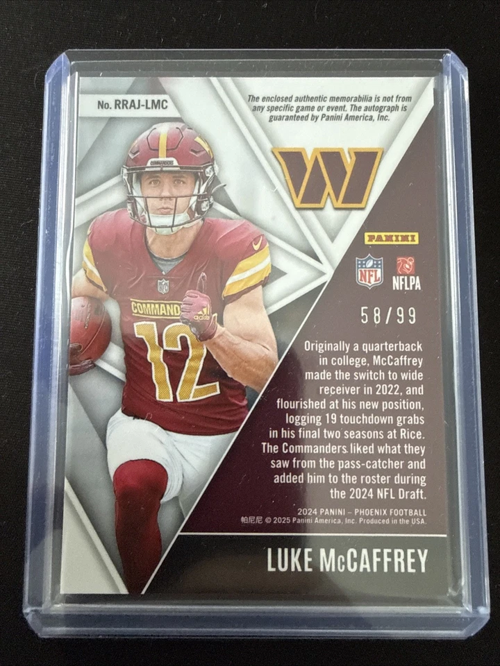 Panini Phoenix 2024 Luke McCaffrey RPA /99 Patch Auto RC Commanders - Bild 2 von 2