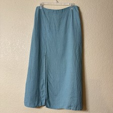 Linen Handmade Studio 100 Linen Maxi Skirt Blue Teal A-Line Slit Lithuania