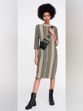 Zara NWT Multi-Stripe Shift Knit Dress Misses Size Small
