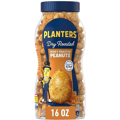 Honey Roasted Peanuts, Sweet and Salty Snacks, Plant-Based Protein, 16 Oz Jar