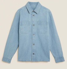 EX M*S MENS DENIM SHIRT COLLARED BUTTON UP OVERSHIRT SHACKET CLASSIC LONG SLEEVE