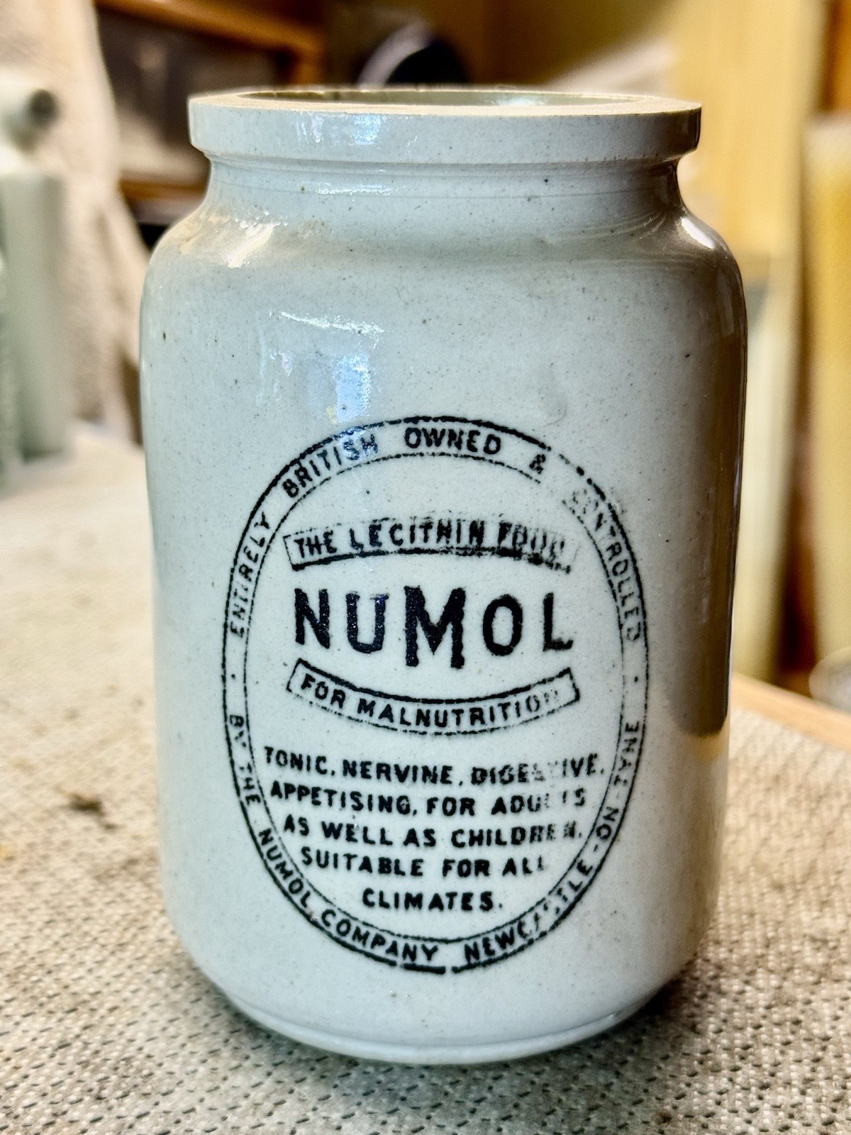 1915 Transferred Quack Cure Pot - NUMOL TONIC, NERVINE etc (K423)