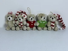 Lot Of 5 VTG Collins Co Showtime Bear Stuffed Plush Christmas Ornaments Adjust