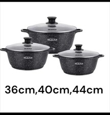 3 Pieces Black large sizes marble coating ceramic cooking pot set with induction
