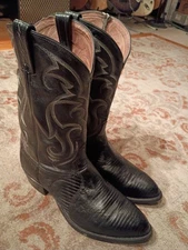 TONY LAMA BLACK TEJU LIZARD & LEATHER UPPER R TOE COWBOY BOOTS #CZ810 MEN'S 14D